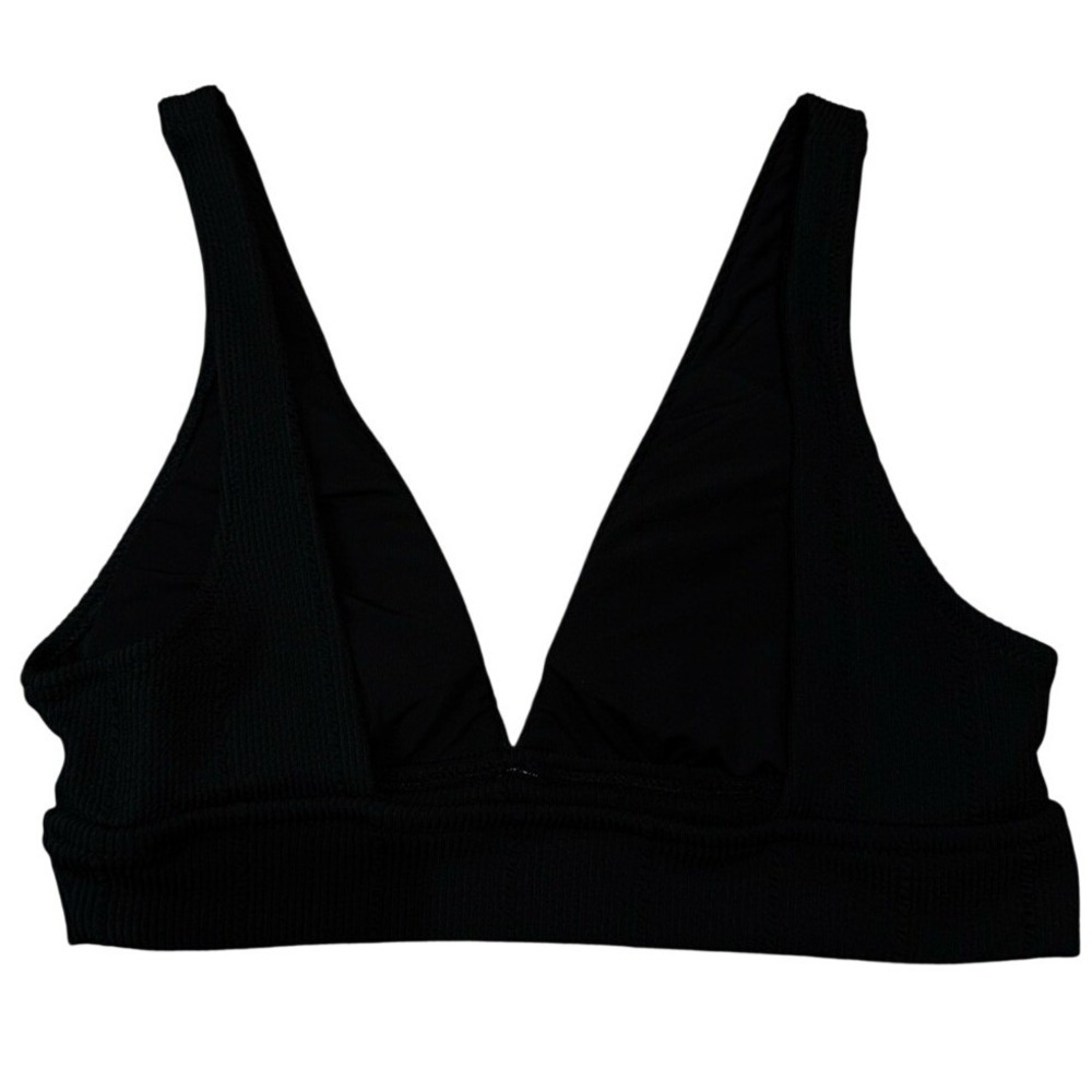 Aerie Black Ribbed Triangle Bikini Top V-Neck Swimwear Medium